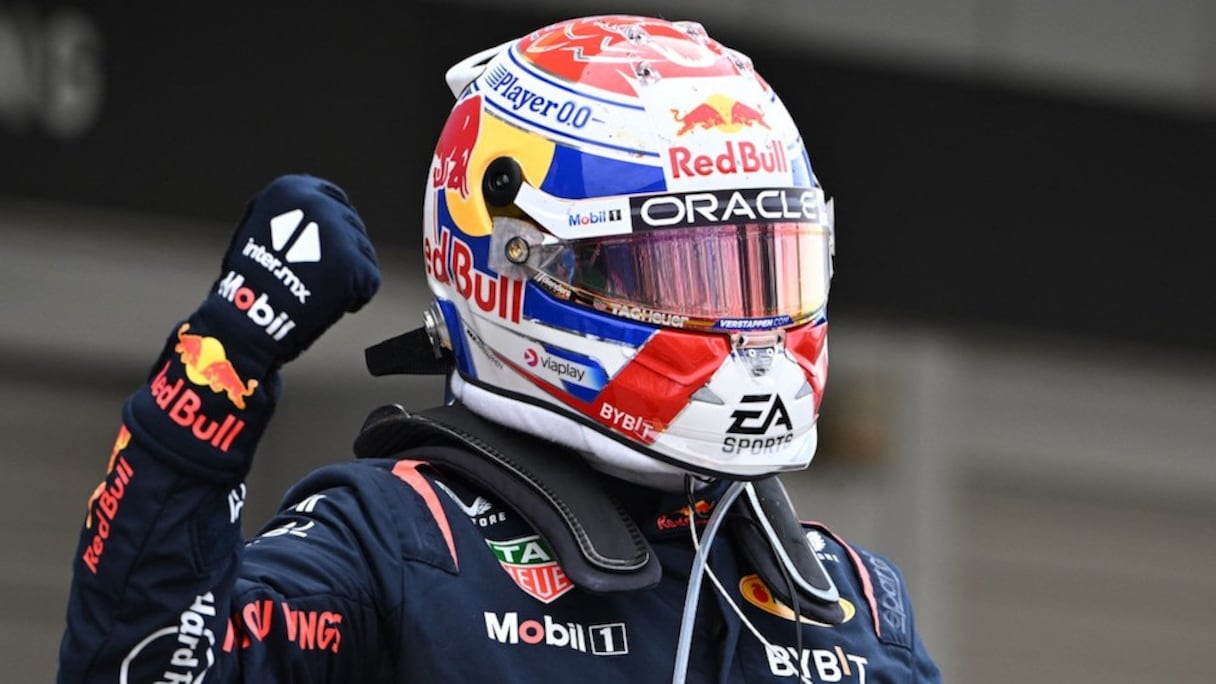 Max Verstappen célèbre sa victoire au Grand Prix du Japon, le dimanche 7 avril 2024.